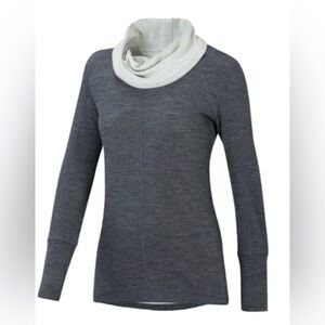 Ibex Reversible Merino Women's Gray Long-Sleeve Sweater with Contrast Cowl Neck